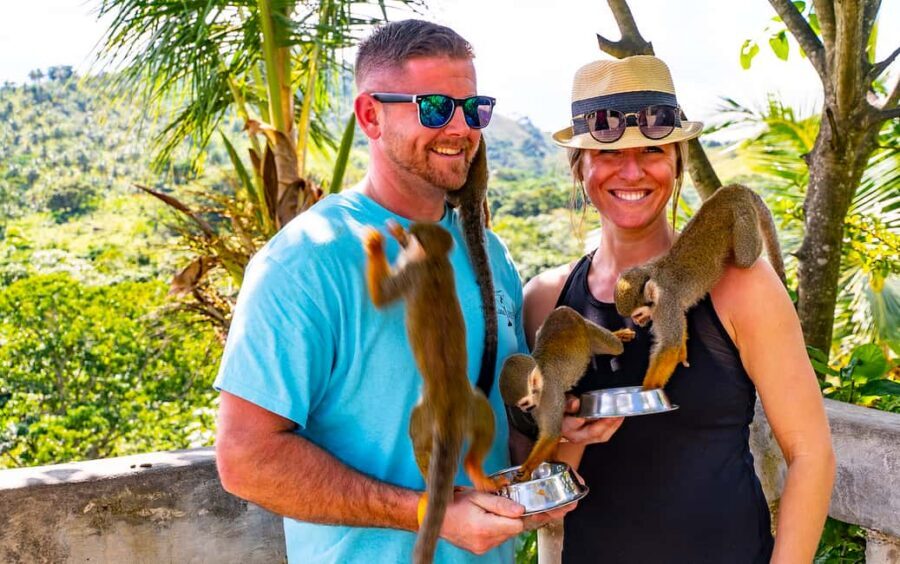 Punta Cana: Triple Jungle Adventure Park Tour with Tastings - Monkeyland: squirrel monkeys up close, with hands-on guidance